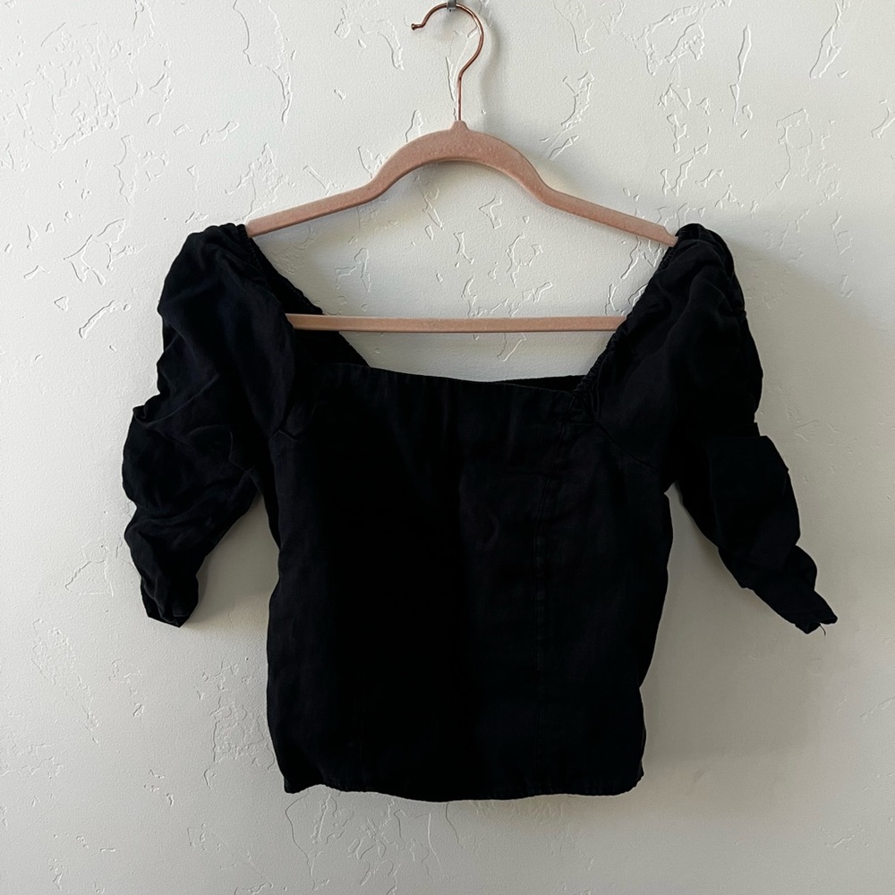 Rachel Zoe Black linen Puff Sleeve Blouse